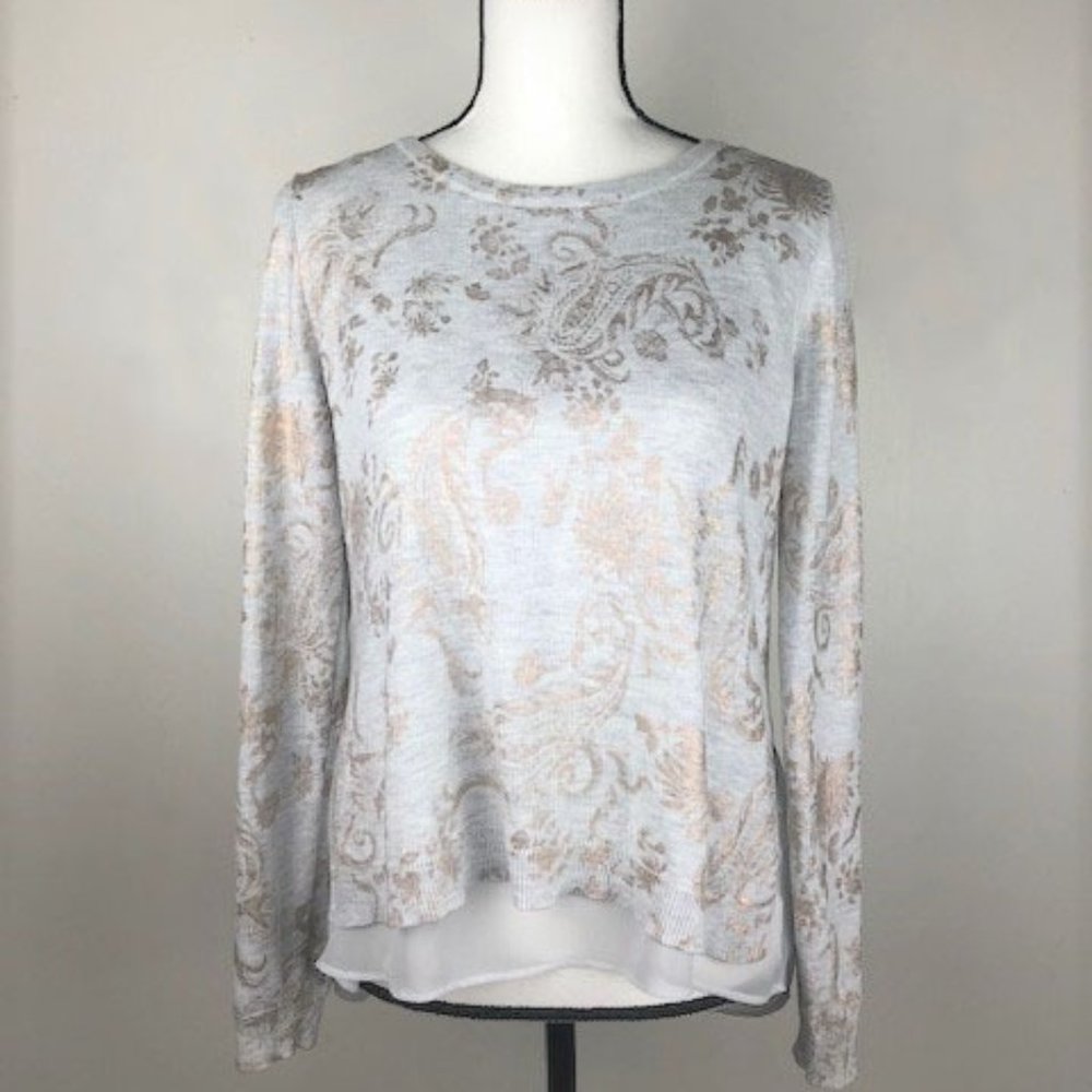 Lucky Brand Polyster White Gold Pattern Long Sleev